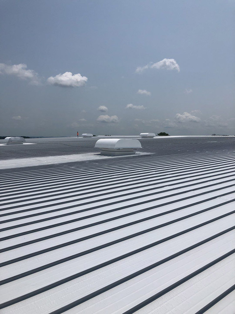 The image is of a fully restored metal roof we completed.