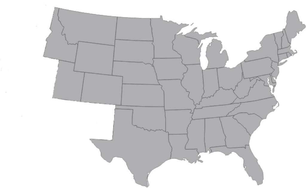 Map of the U.S. east of the rocky mountains.
