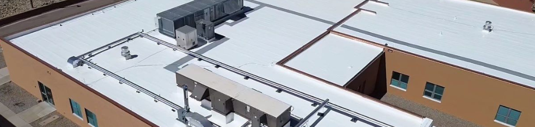 The image is of one of the healthcare roofs on site that was restored by the White Hat Industrial team.