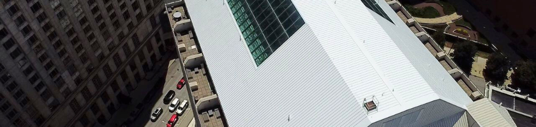 The image is of the hospitality property's roof restored by White Hat Industrial in downtown Indianapolis.