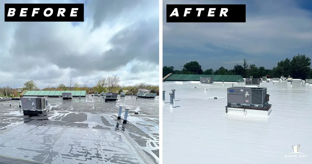 White Hat Industrial before and after restoration of single-ply 3