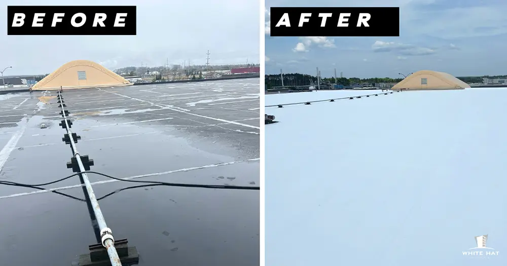 White Hat Industrial before and after restoration of single-ply 9