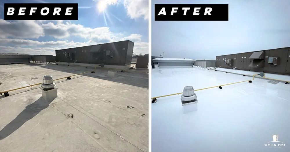White Hat Industrial before and after restoration of single-ply 12