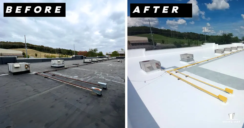 White Hat Industrial before and after restoration of single-ply 4