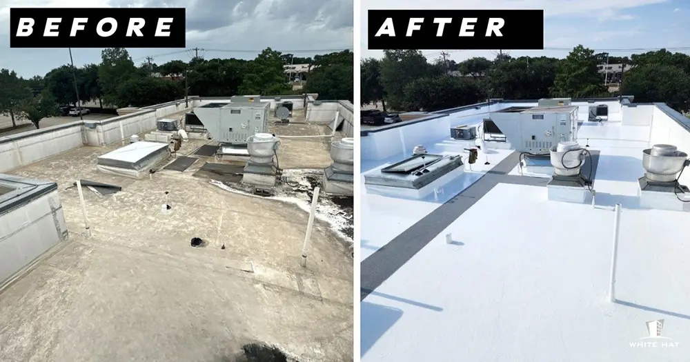 White Hat Industrial before and after restoration of single-ply 2