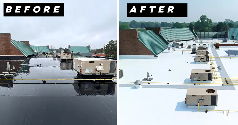 White Hat Industrial before and after restoration of single-ply 15