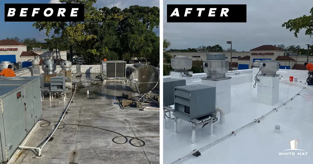 White Hat Industrial before and after restoration of single-ply 10