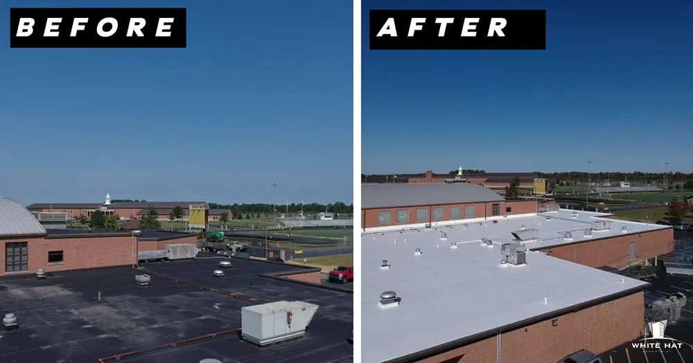 White Hat Industrial before and after restoration of single-ply 14