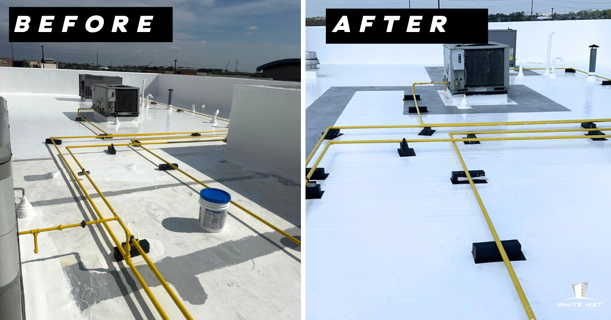 A before and after snapshot of one of the roofs on site.